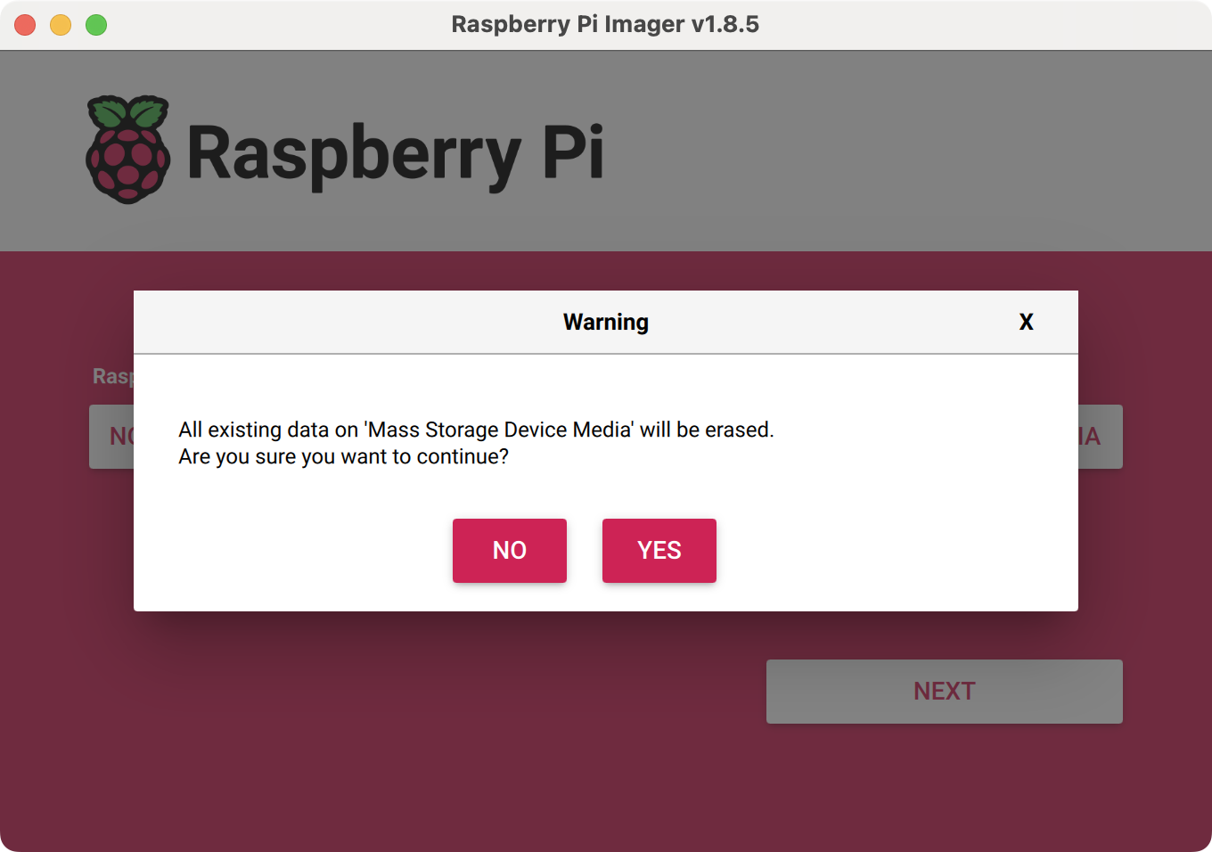 RPi Imager warning